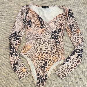Steve Madden Leopard Print Long Sleeve Bodysuit – Size XS